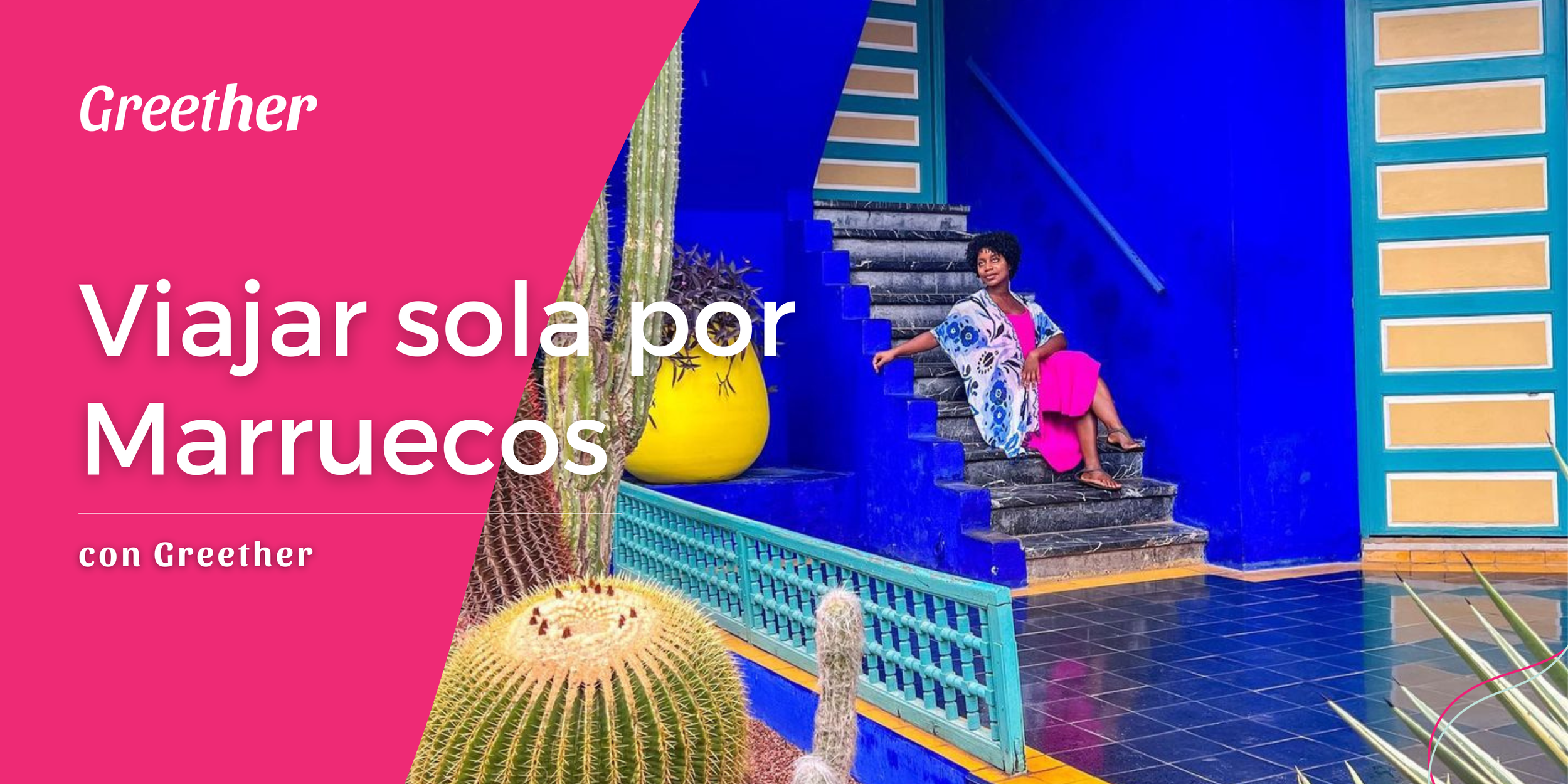 Lindsay en Jardin Majorelle Marakkech viajando con Greether