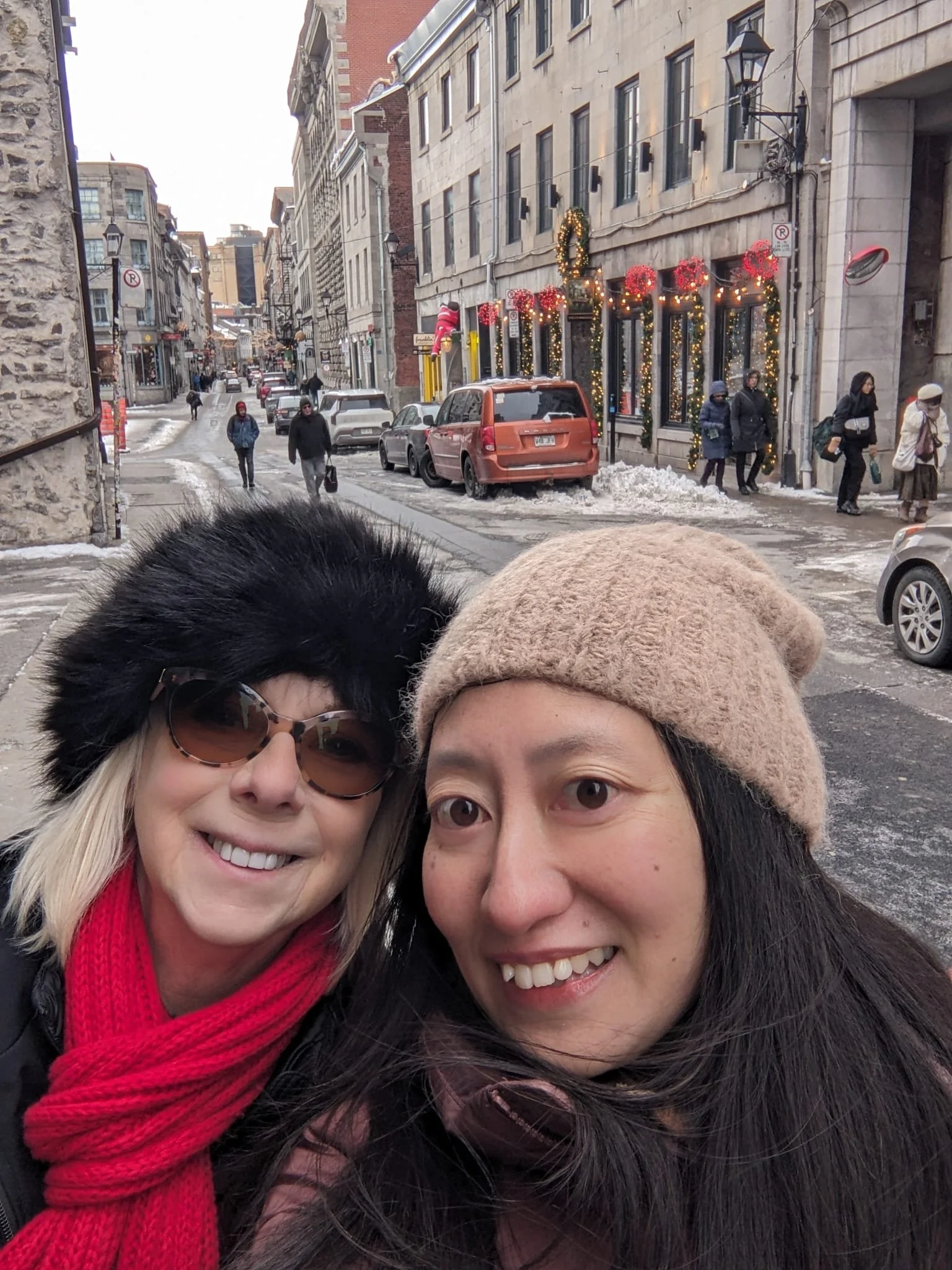 Senior female traveler with her Greeter guide in Montreal, Canada