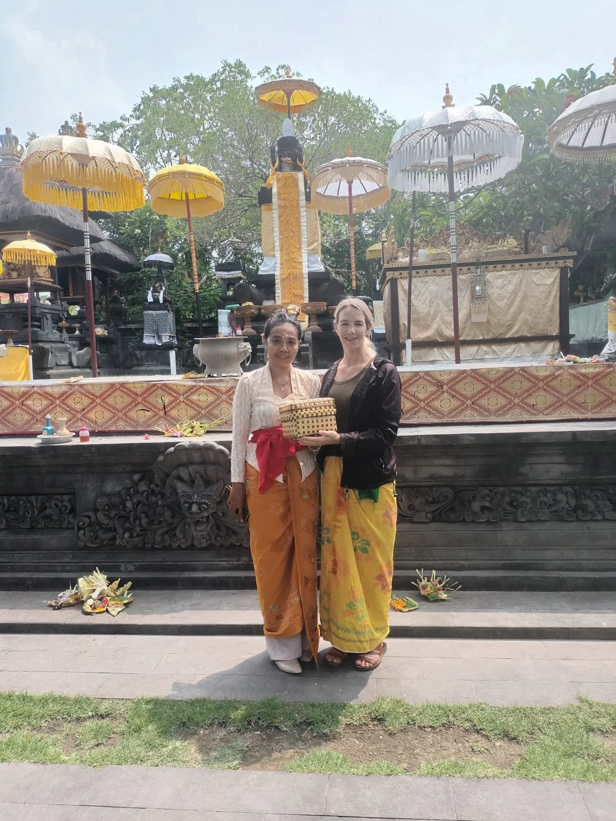 solo female traveler with local female guide in Bali, Indonesia
