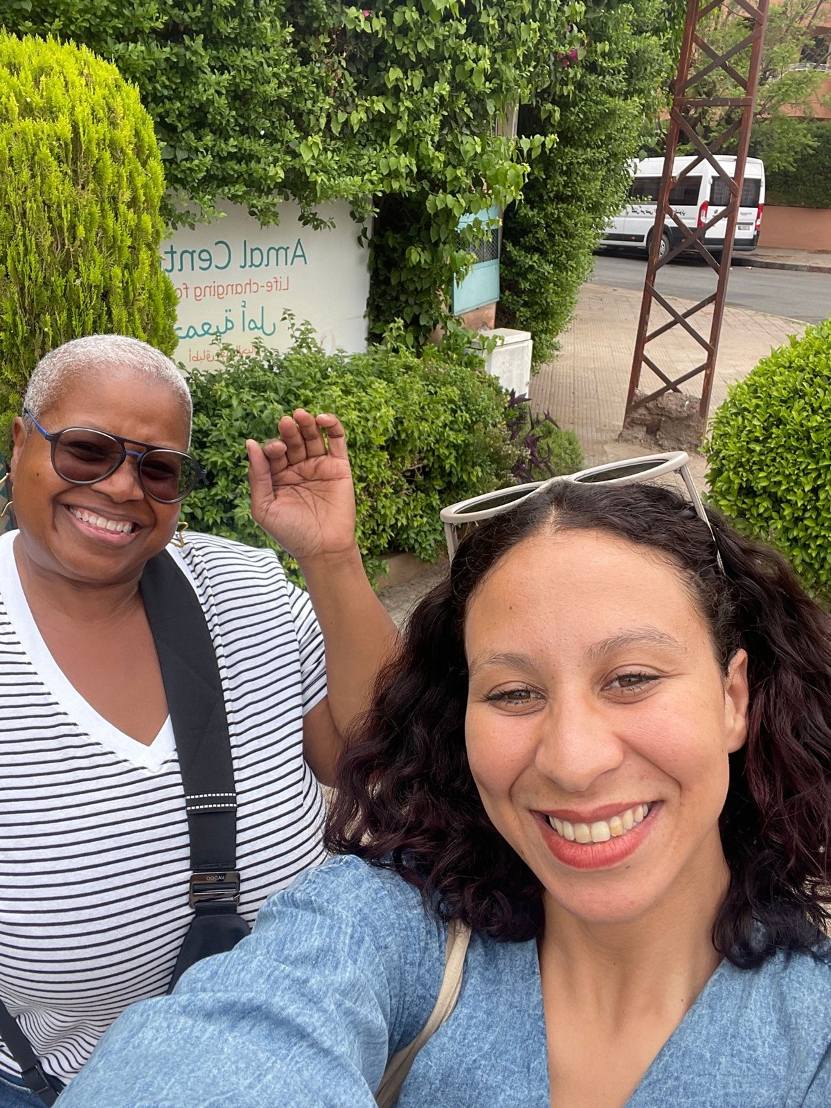 Traveler Elizabeth and Greeter Abla outside the Amal Women's Center in Marrakech