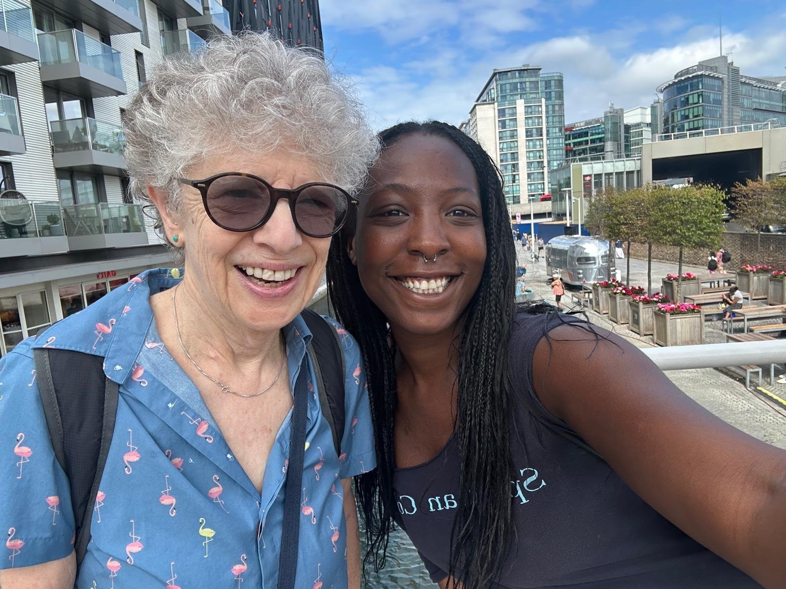 Traveler Meta with her Greeter Elizabeth by the Thames in London